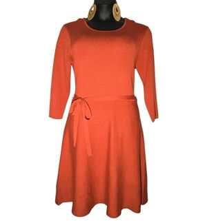 New! Nina Leonard Vibrant Orange Long Sleeve Dress